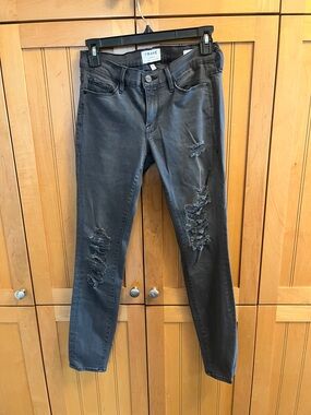 Frame Denim Washed Black Ripped Skinny Jeans “Le Skinny de Jeanne”